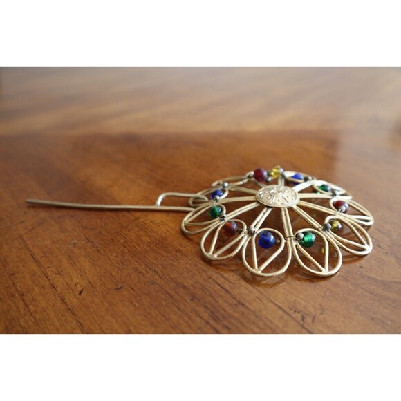 Vintage Gold Tone Ponytail Cage Barette Hair Clip Slide Pin Metal Large 4" Dia. - Picture 8 of 10